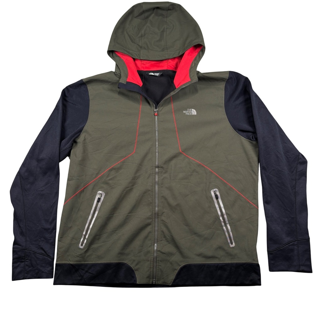 The North Face Hooded Jacket Men XXL Green Black Full Zip Colorblock Active